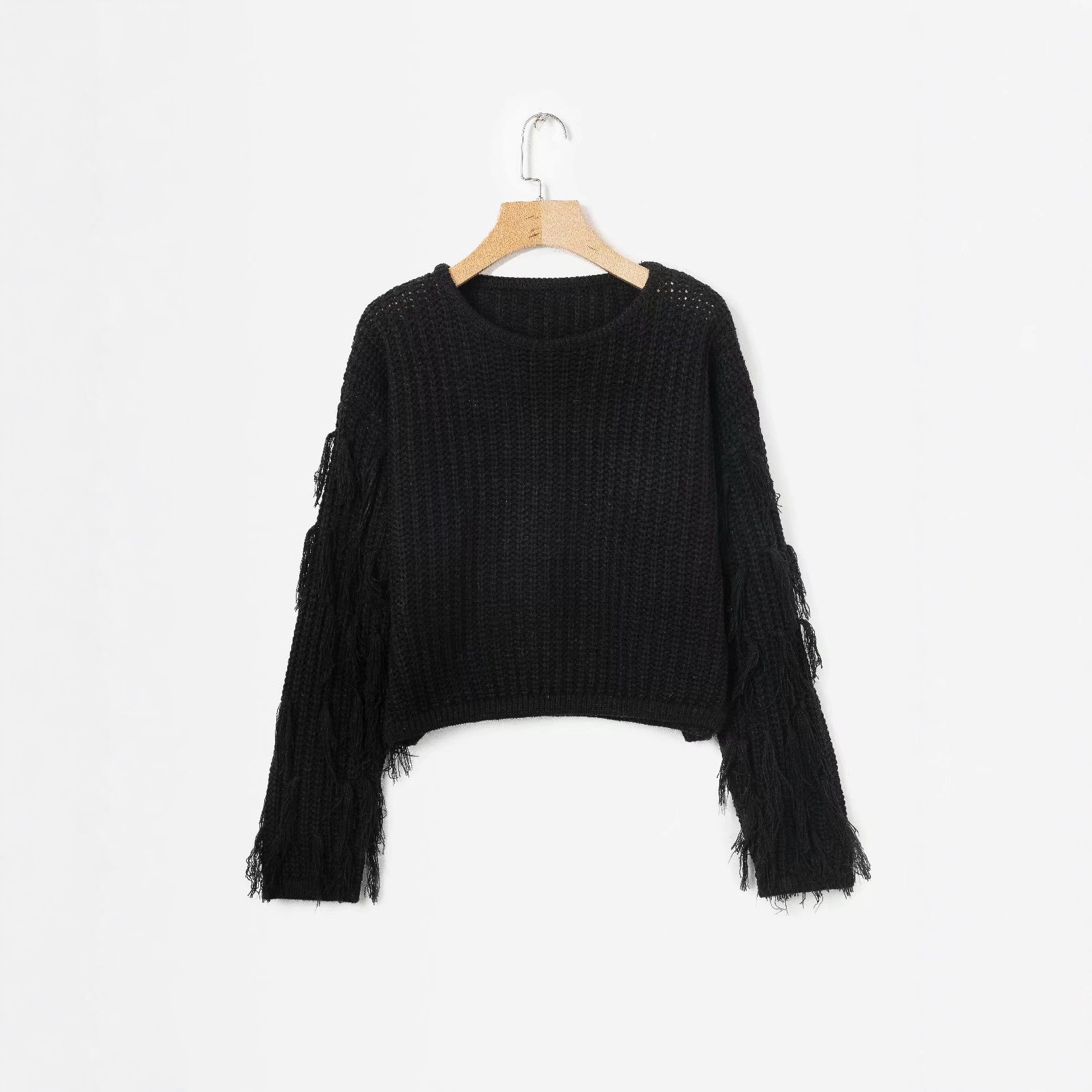 Suéter de Punto para Mujer, Estilo Europeo y Americano, Otoño/Invierno 2026, Nuevo, con Mangas con Borlas, Cuello Redondo, Versátil, Holgado