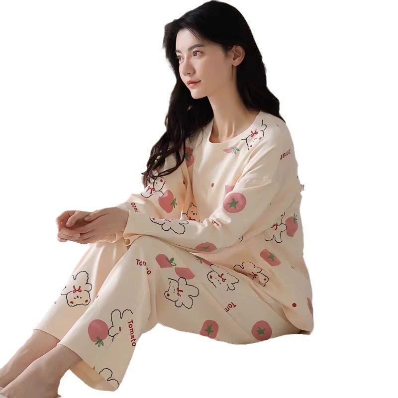 Пижама демисезон осень, милый комплект, длинный рукав, штаны
