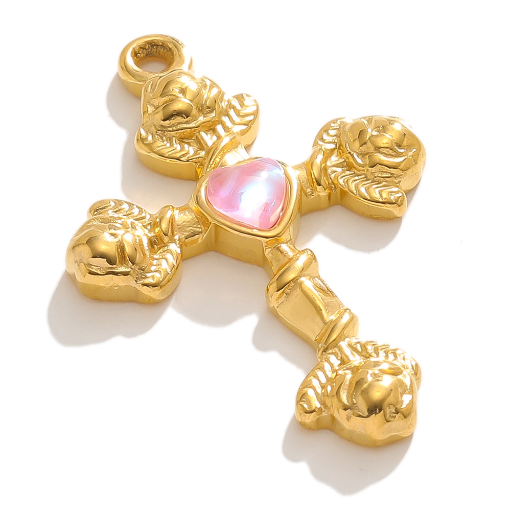 Inlay Design 5 PCS/Package 20*30mm Hole 1~1.9mm 304 Stainless Steel Gem Cross Heart Shape Rose Pendant