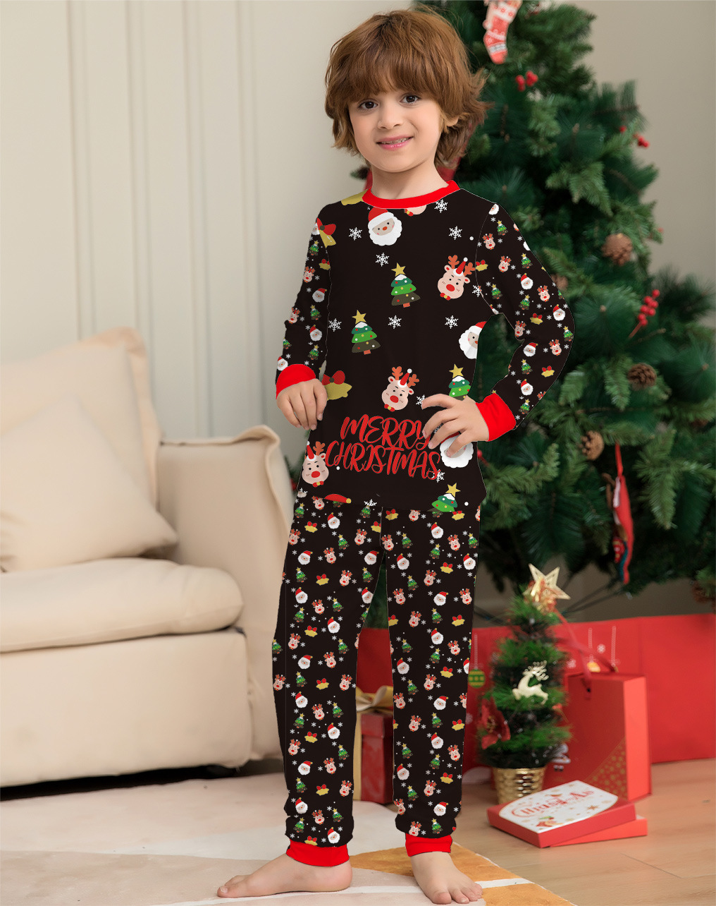 Moda Árbol De Navidad Papá Noel Poliéster Conjuntos De Pantalones Trajes A Juego Para La Familia display picture 5