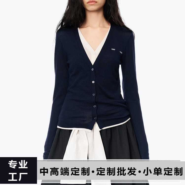 Factory Direct Sale 25 Autumn Spliced Knitwear Fake Two-Piece Long-Sleeved V Neck Cardigan Button Knitted Cardigan for Women