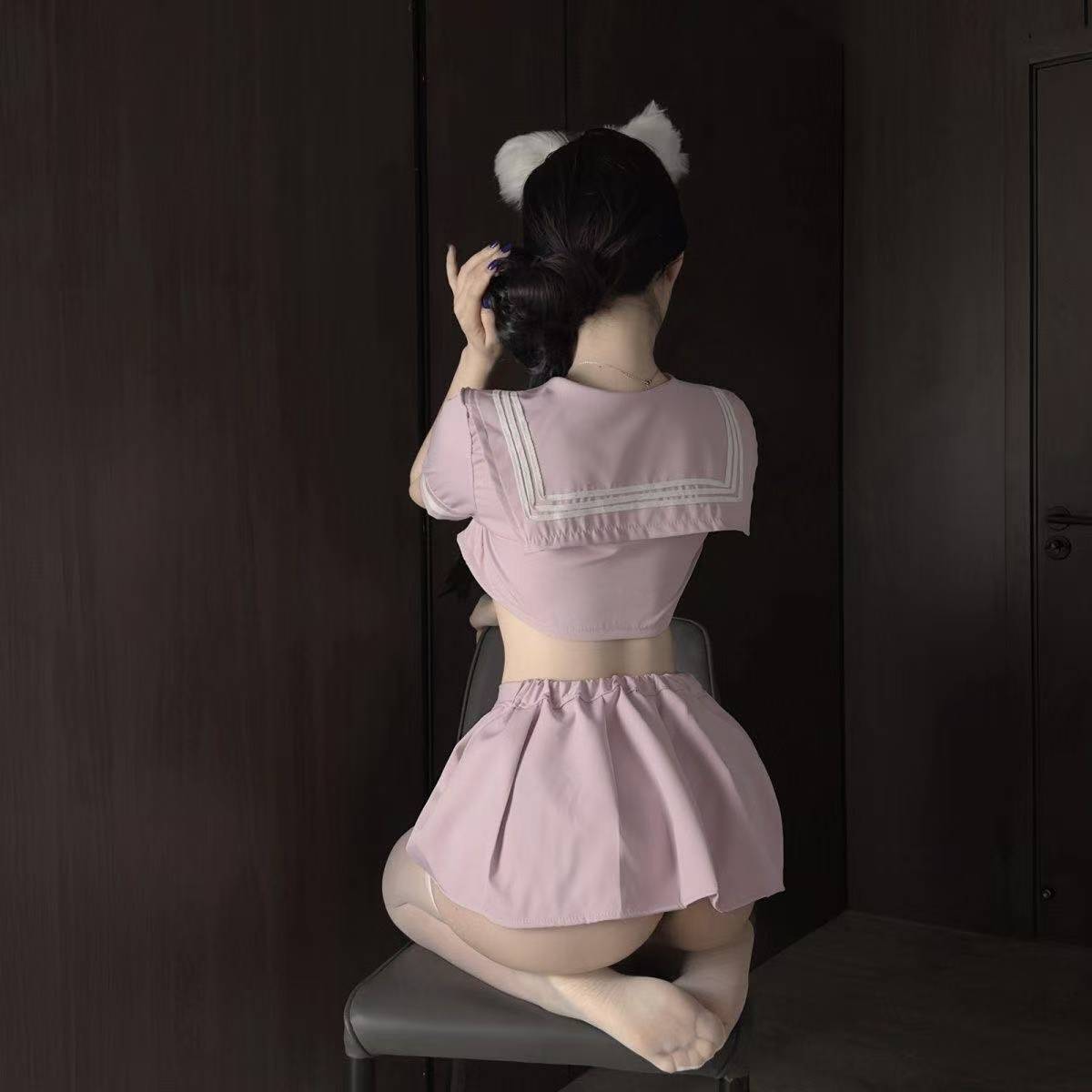 Sailor Student Roleplay Lingerie Set with Pleated Mini Skirt and Stockings — detail image 3