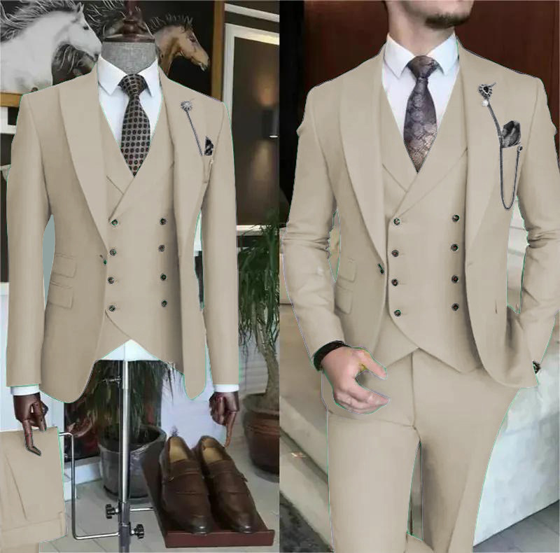 アマゾンのクロスボーダーのドレスの結婚式の新郎のスーツの男性は欧米のスーツの3つのセットのビジネスのレジャーのスーツを修理します。|undefined