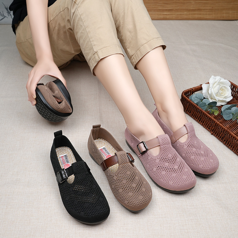 봄과 여름 메쉬 통기성 미끄럼 방지 얕은 입 얇은 캐주얼 포인팅 싱글 레이어 신발 슬립 온 유행 메쉬 캐주얼 여성용 천 신발