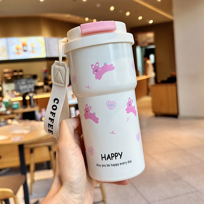 水杯女生保温杯高颜值316不锈钢陶瓷覆层带吸管杯子咖啡杯子新款|undefined