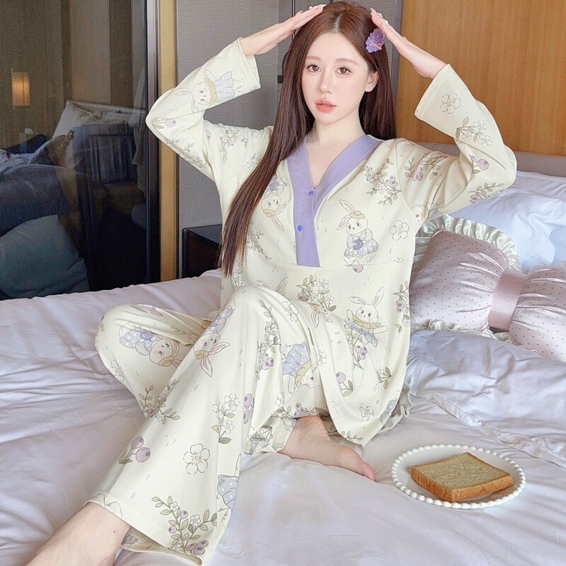 夏季薄款月子服带胸垫怀孕期孕妇产后睡衣夏天哺乳期家居服可外穿|undefined