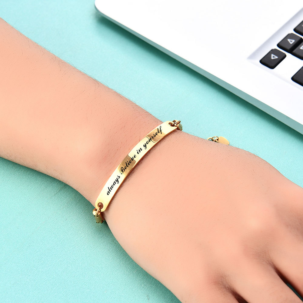 Lady Round Titanium Steel Plating Id Bracelets display picture 1