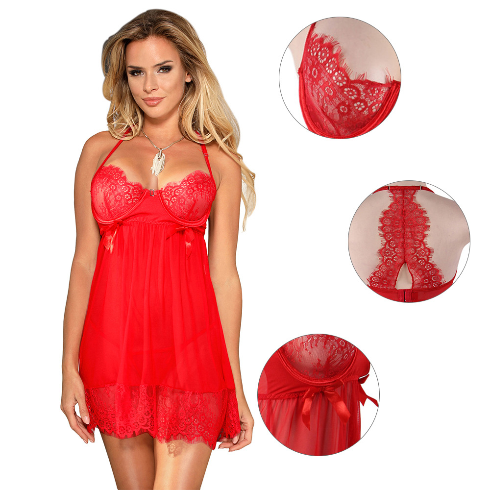 Comercio exterior europeo y americano de las mujeres más tamaño pijamas Chubby Girl Halter lencería sexy camisón encaje al por mayor r80636