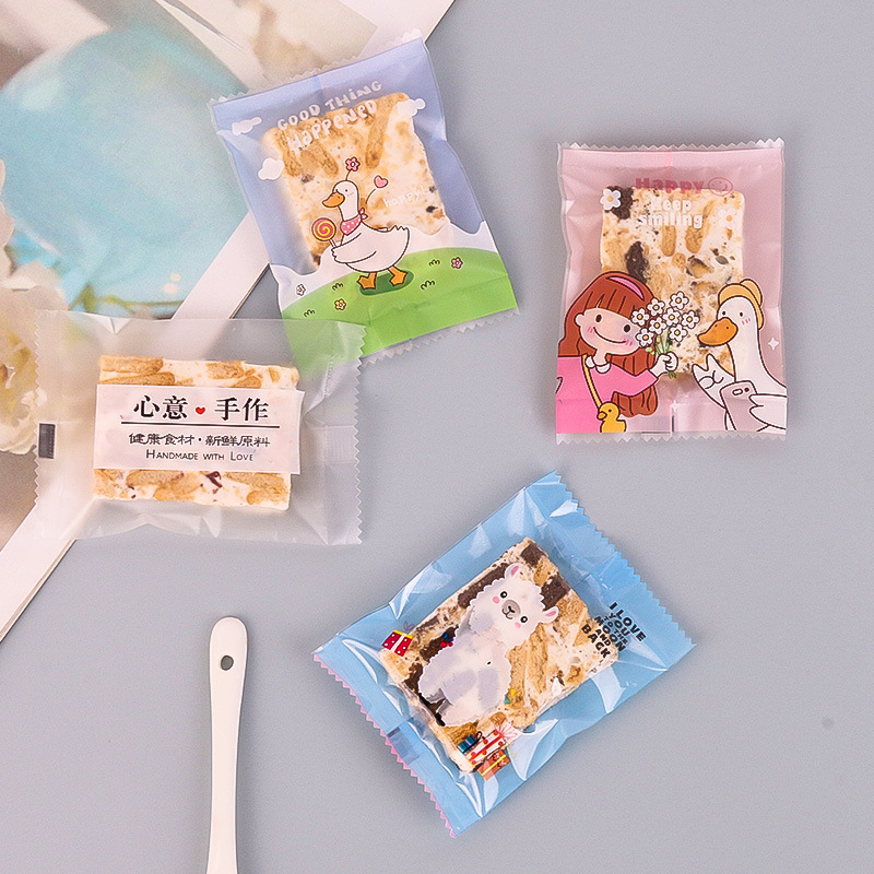 新款創意雪花酥牛軋糖包裝袋曲奇牛扎餅乾包裝糖果袋機封自封袋子