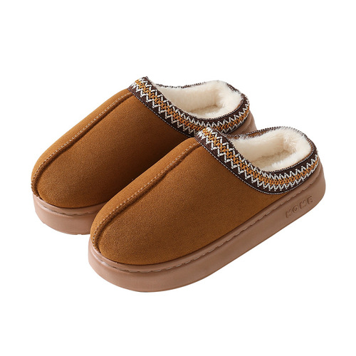 Autumn/Winter Lace Fashion Cotton Slippers for Men and Women, Couples' Style Indoor and Outdoor Warm Cotton Slippers