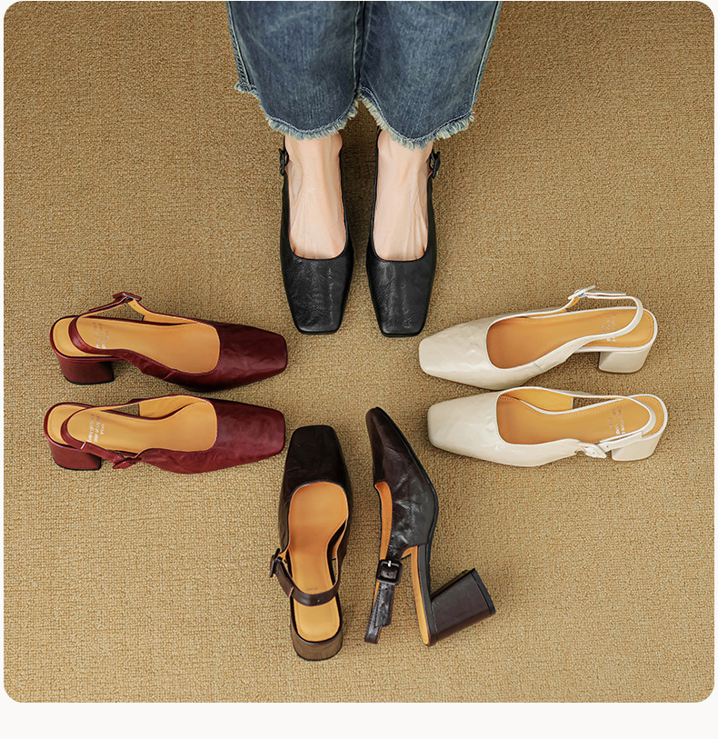 Sandal cao gót nữ mũi nhọn quai khóa, gót thô 9 cm phong cách Hàn Quốc — màu nâu chi tiết 16