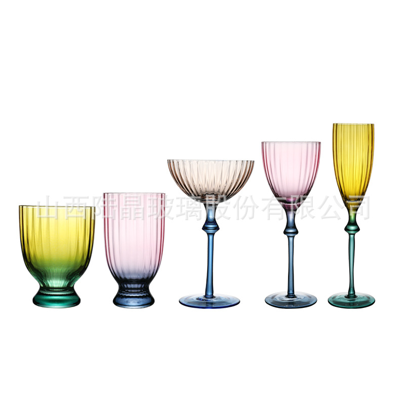 Vidrio de doble color transparente con cuentas copa de vino serie copa de vino tinto copa de champán copa de vidrio serie traje