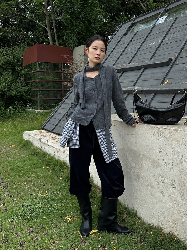 木兰 简约设计感针织衫女2025十三行秋季新款假两件毛织上衣57816|undefined