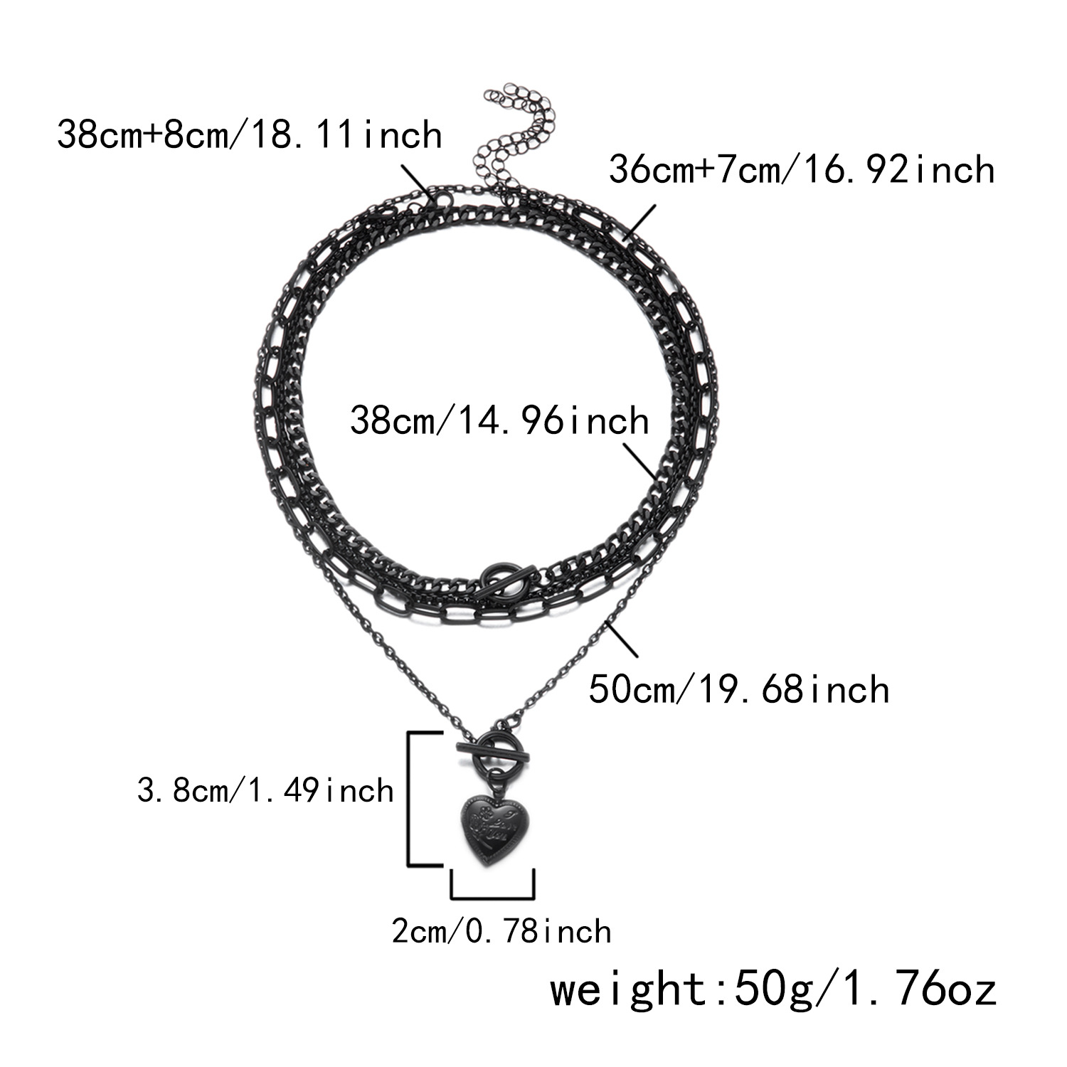 Mehrschichtige Halskette mit Herzanhänger für Damen, Schwarz, minimalistisches Design mit OT-Verschluss, modische elegante Halskette für Frauen, grenzüberschreitend