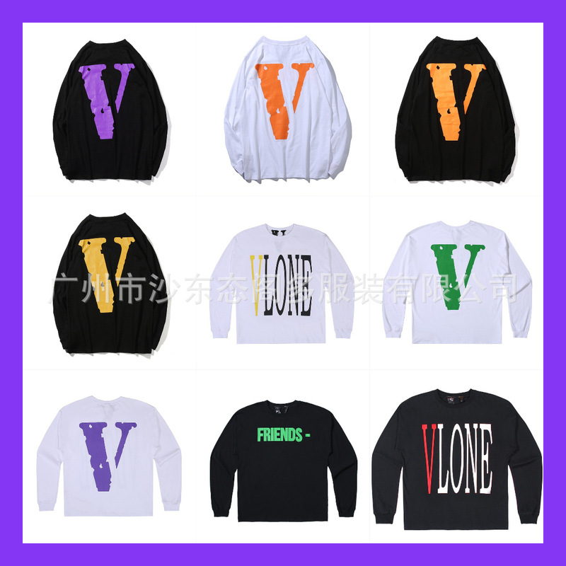 Vlone American Dollar Big V Niche Trendy Brand American Loose Couple Round Neck Long-Sleeved T-Shirt Bottoming Shirt for Men and Women
