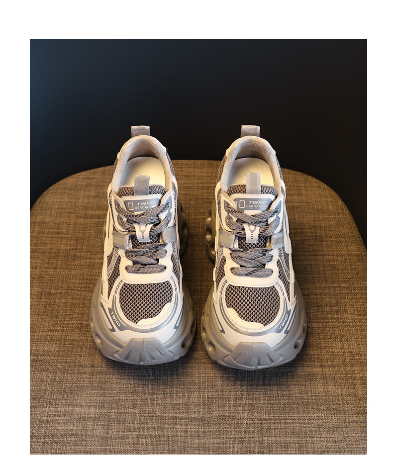 Giày sneaker nữ đế dày phong cách bố bỉm lỗ thoáng khí, tăng chiều cao 12 cm — màu nâu chi tiết 19