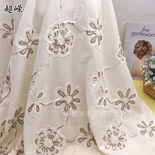 全棉盘带绣镂空绣花布白色棉布刺绣服装连衣裙蕾丝绣花面料