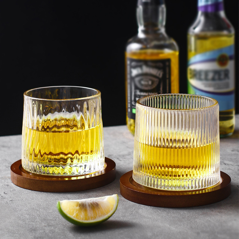 創意旋轉解壓杯 帶木托玻璃杯酒杯威士忌杯網紅ins杯洋酒杯啤酒杯