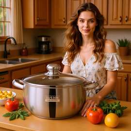 有FCM报告跨境网红不锈钢汤锅苹果锅煮面大锅章丘大肚锅商用锅