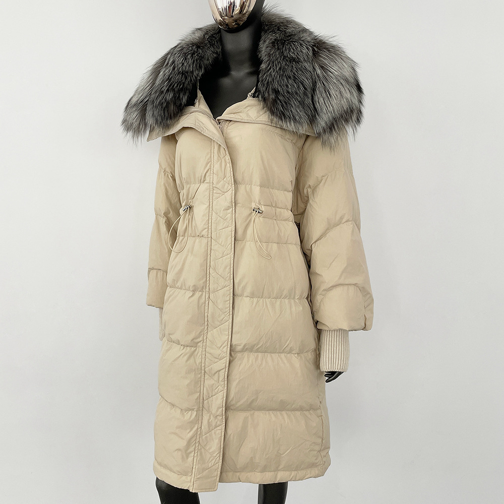 Abbigliamento da donna Nuovo piumino di alta qualità con grande collo in pelliccia di volpe argentata_voghion.com