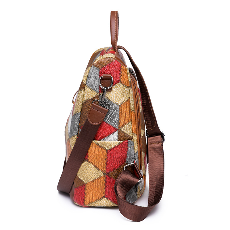 Comercio exterior al por mayor 2023 nuevas señoras cuero suave mochila antirrobo moda contraste color multifunción mochila de doble uso bolso femenino