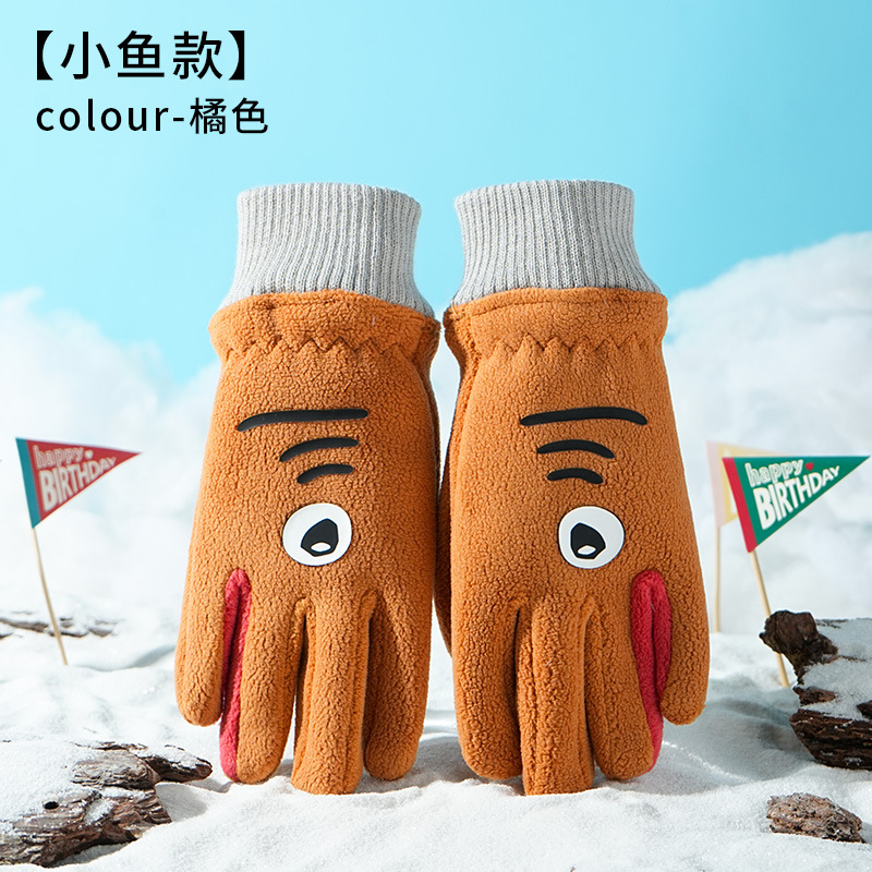 卸売子供用漫画柄滑り止め手袋、裏起毛厚手保温手袋、アウトドアスポーツ防水滑り止めスキー手袋