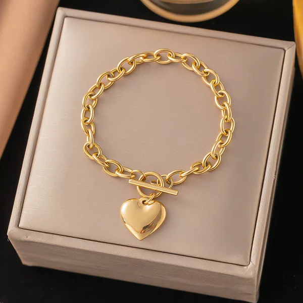 European and American Cross-Border Simple Heart Bracelet for Women Ins Fashion Stylish Simple Heart-Shaped Peach Heart Student Alloy Bracelet