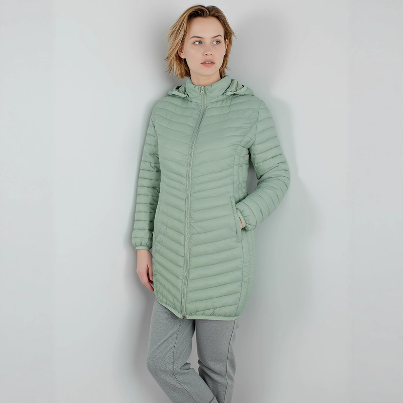 European and American Cross-Border Women's Winter Ultra-Light Padded Cotton Jacket, Solid Color, with Detachable Hood, Lightweight Style