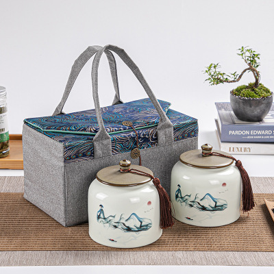 ceramics Tea pot Canister Catty Storage tanks Portable manual Embroidery Cloth Souvenir  Tea Packaging box