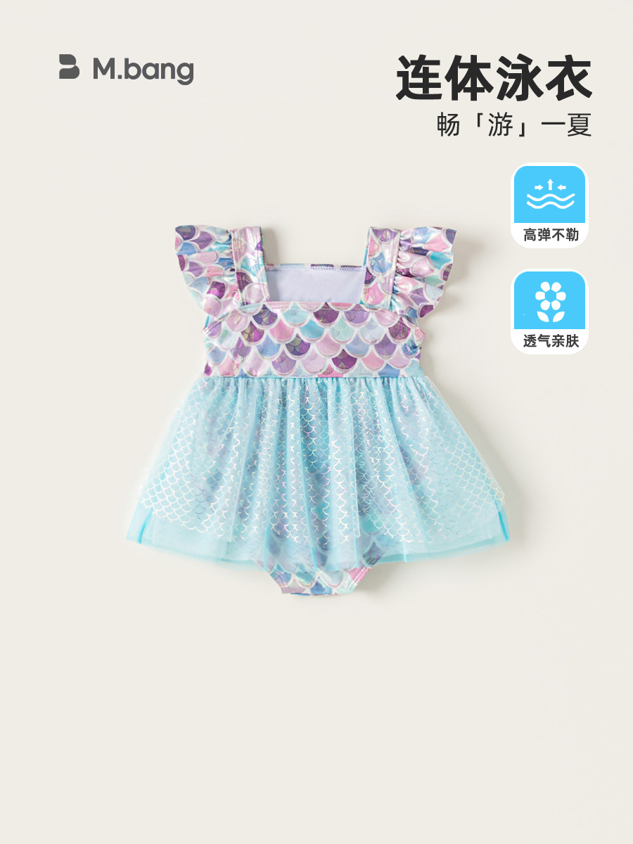 Ropa para niños Youbao Traje de baño de verano para niños Vestido de gasa de sirena con lazo para bebés Traje de baño de una pieza para niñas de 2 a 8 años
