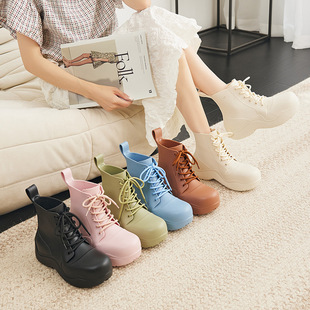 Japanese-style high-rise waterproof rain boots Women's lace-up fashionable outer wear short water shoes wear-resistant indoor and outdoor non-slip women's shoes