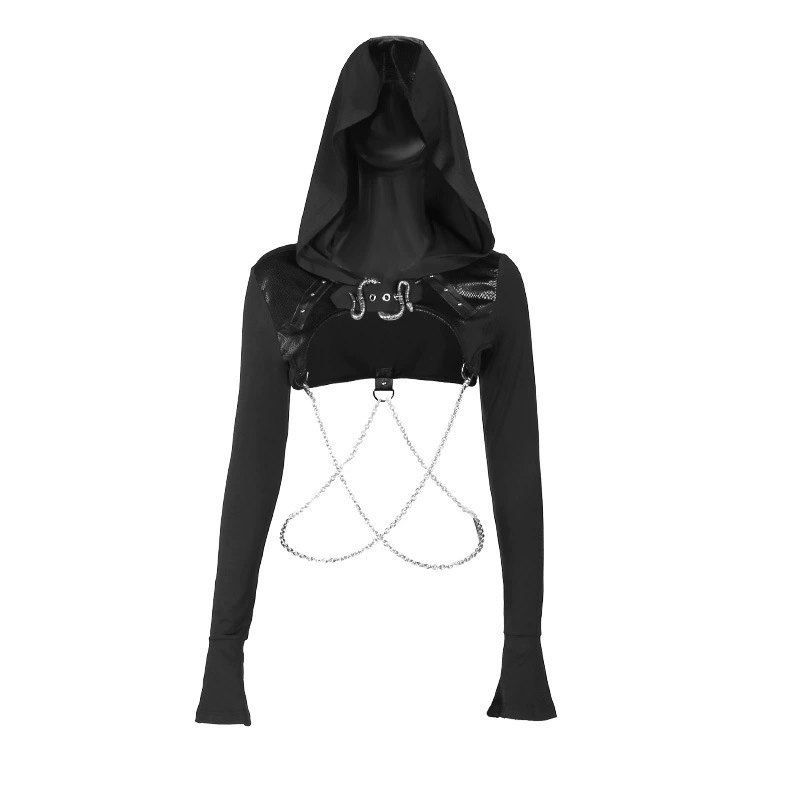 Летняя дизайнерская цепочка, длинный рукав, капюшон, приталенный крой.