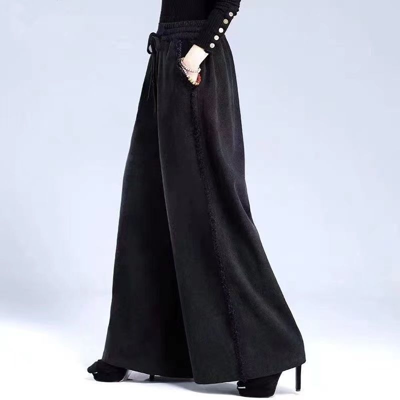 Autumn and Winter New Cotton and Linen Wide-Leg Pants for Women, Loose High-Waisted Thickened Casual Floor-Length Frayed Dance Yoga Pants Autumn and Winter New Cotton and Linen Wide-Leg Pants for Women, Loose High-Waisted Thickened Casual Floor-Length Frayed Dance Yoga Pants