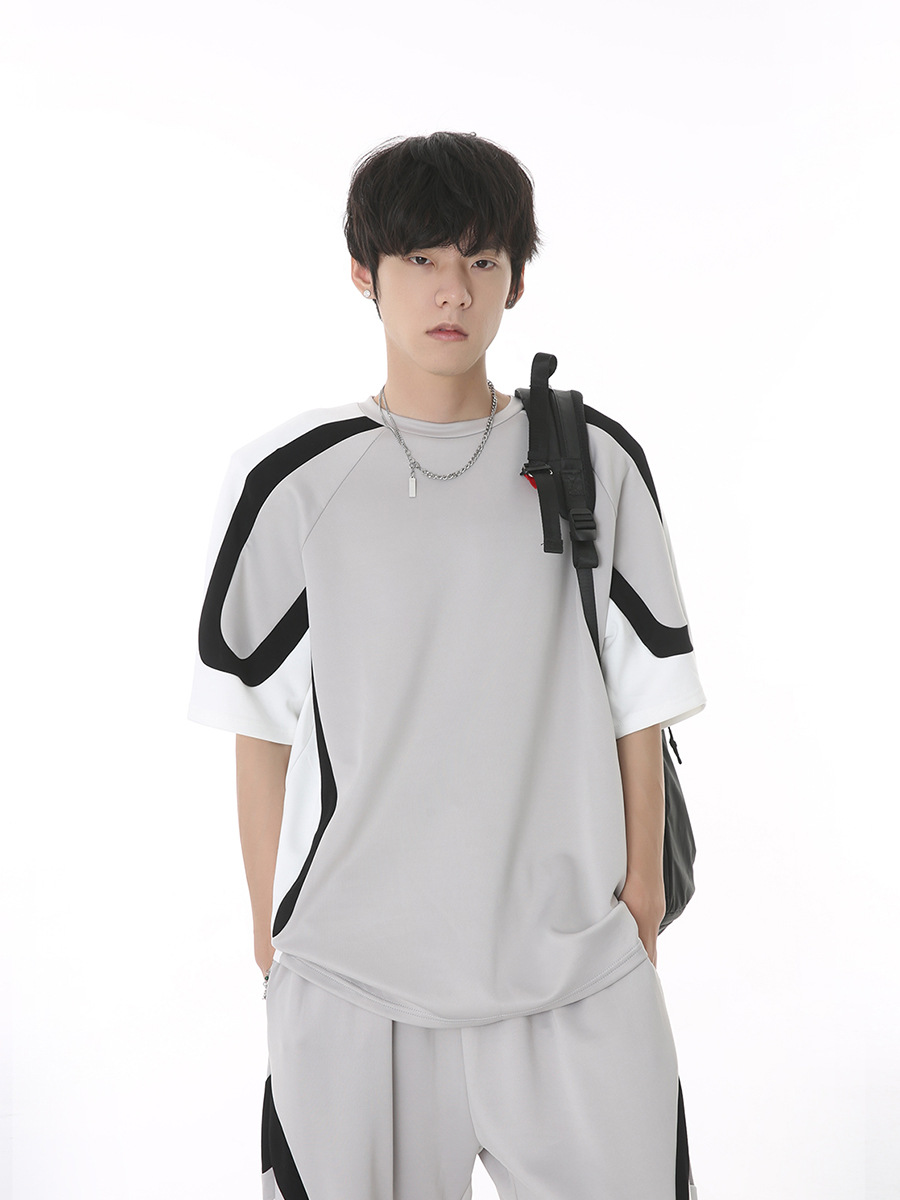 MTLClothes ropa de Hombre | 2023 verano nuevo estilo coreano estilo deportivo suelto costura pantalones manga corta Camiseta traje