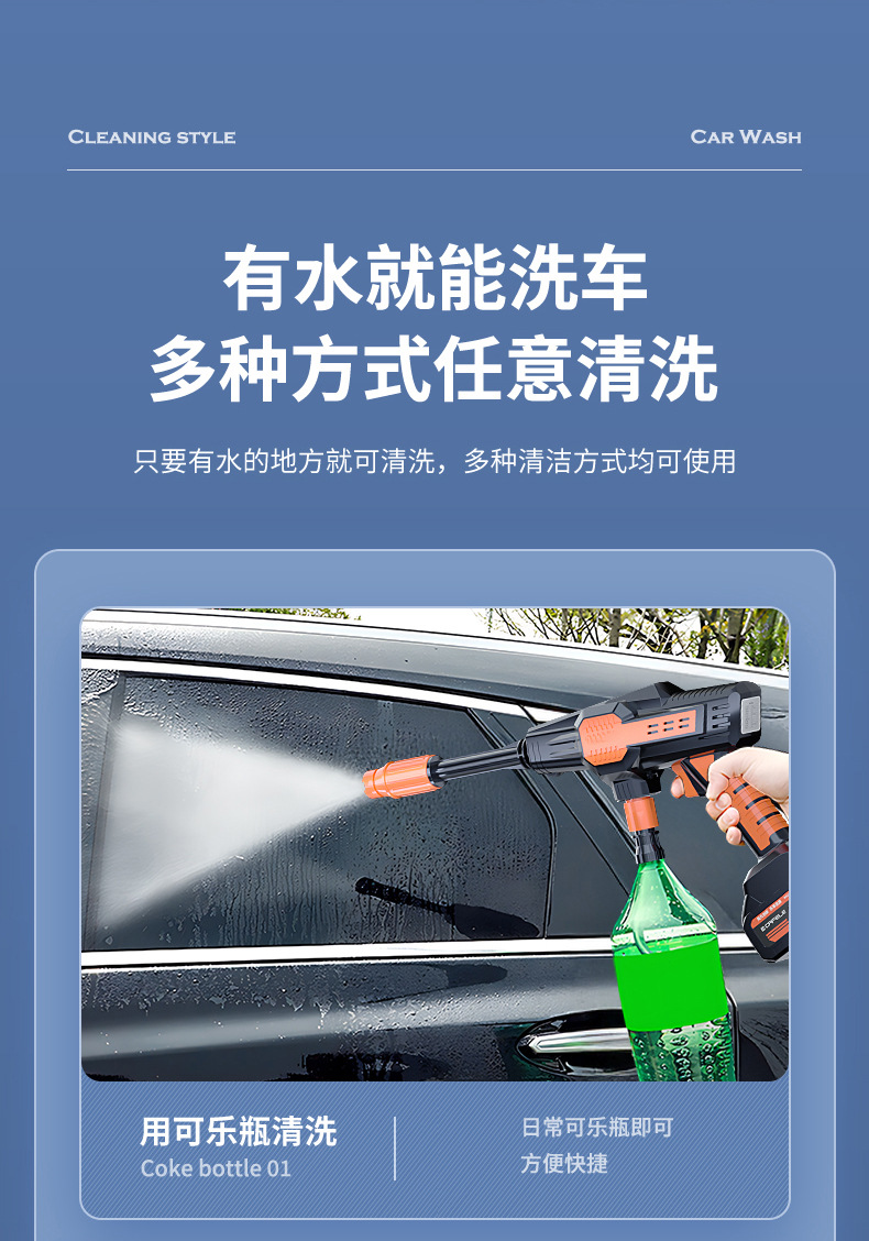 Kafeila Wireless High-Pressure Car Wash Water Gun Household Rechargeable Lithium Battery Car Wash Machine Multi-Functional Portable Car Wash Machine
