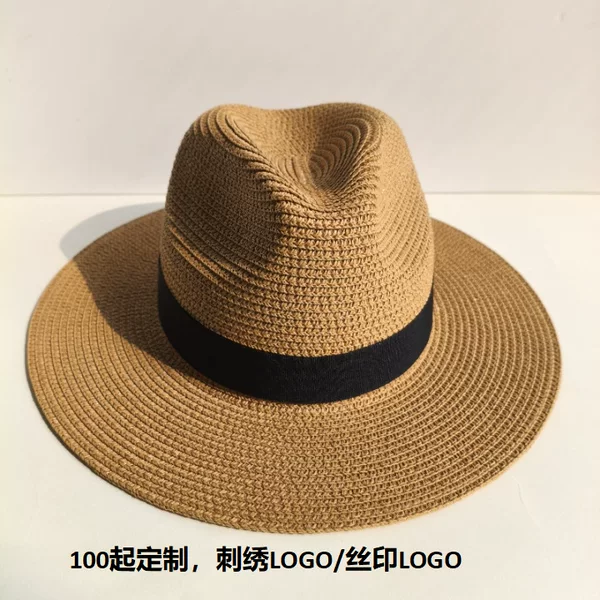 Customized Men's Straw Hats for Foreign Trade, Panama Straw Hats, Summer Cowboy Hats, Large Brim Sun Hats, Outdoor Breathable Hats