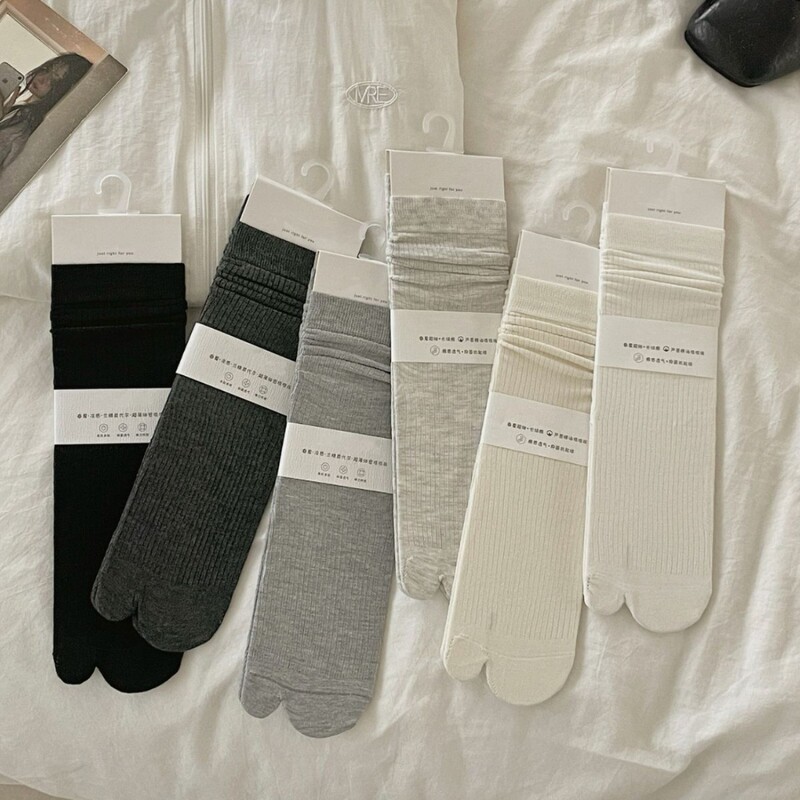 Spring and Summer Modal Split-Toe Slouch Socks, Thin Japanese-Style Solid Color Vertical Stripe Two-Toe Mid-Calf Socks, Thin Split-Toe Shoe Socks