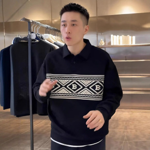 Autumn and Winter New Cashew Flower Classic Heavy Lapel Sweat Men's Fashionable All-match Loose All-match Long-sleeve Base