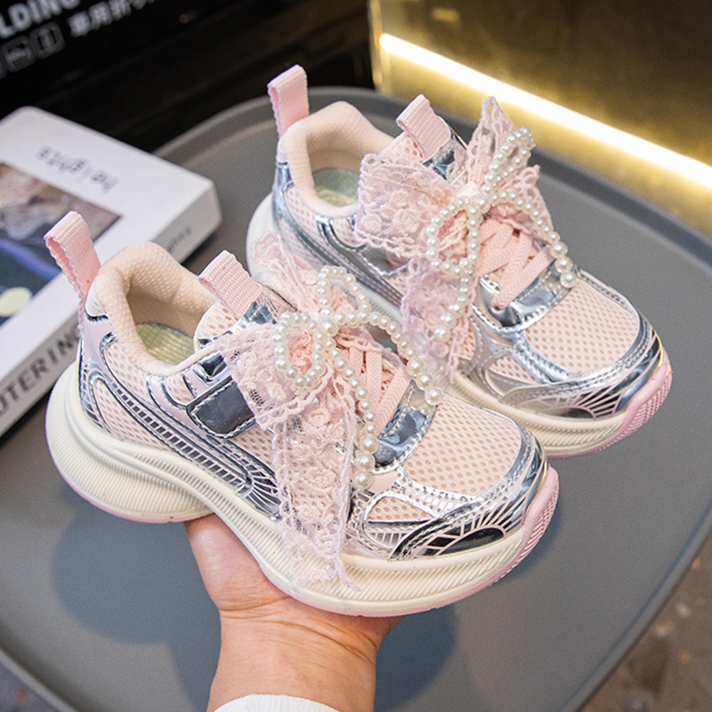 子供用スポーツシューズ、女の子用メッシュシューズ、2025年春秋の新しい通気性のあるカジュアルシューズ、多用途の柔らかい底の女の子用お父さん靴|undefined