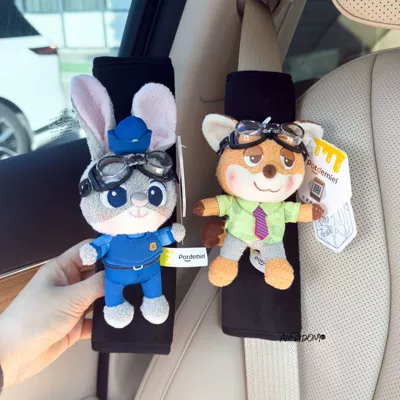 Judy Nick Car Seatbelt, Sürətlər qutusu və əl tormozu başlıqları - shoulder-pads-black-plush-genuine-pilot-q-cute-nick-judy-two