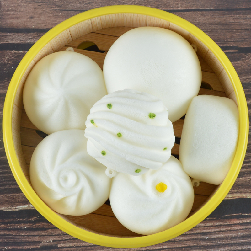 慢回彈Pu仿真蒸籠蒸屜饅頭包子餃子花卷食物模型減壓玩具抓周道具