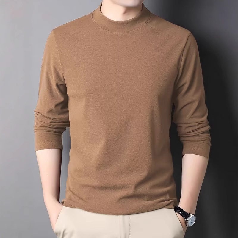 Half Turtleneck Brushed Bottoming Shirt Men's Mid-Collar Long-Sleeved T-Shirt Sweatshirt Autumn and Winter Double-Sided Velvet Thermal Intimates