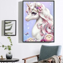 新款亚马逊独角兽5D钻石画挂画风景diy魔方圆钻满钻钻石绣装饰画