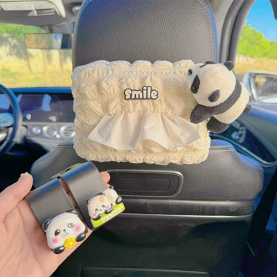 Car tissue box/set — Tissue Box Cute Strawberry Bear - papa-panda-3-piece-set-puff-tissue-box-chair-back-hook2