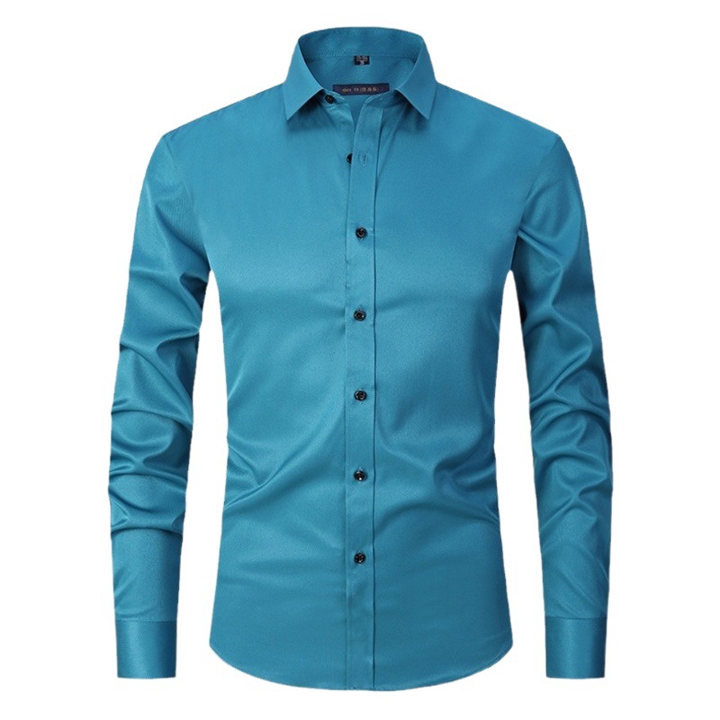 Camisa de Color Sólido Amazon 2025, Camisa de Moda Masculina de Manga Larga, Camisa de Color Sólido Entallada para Hombre