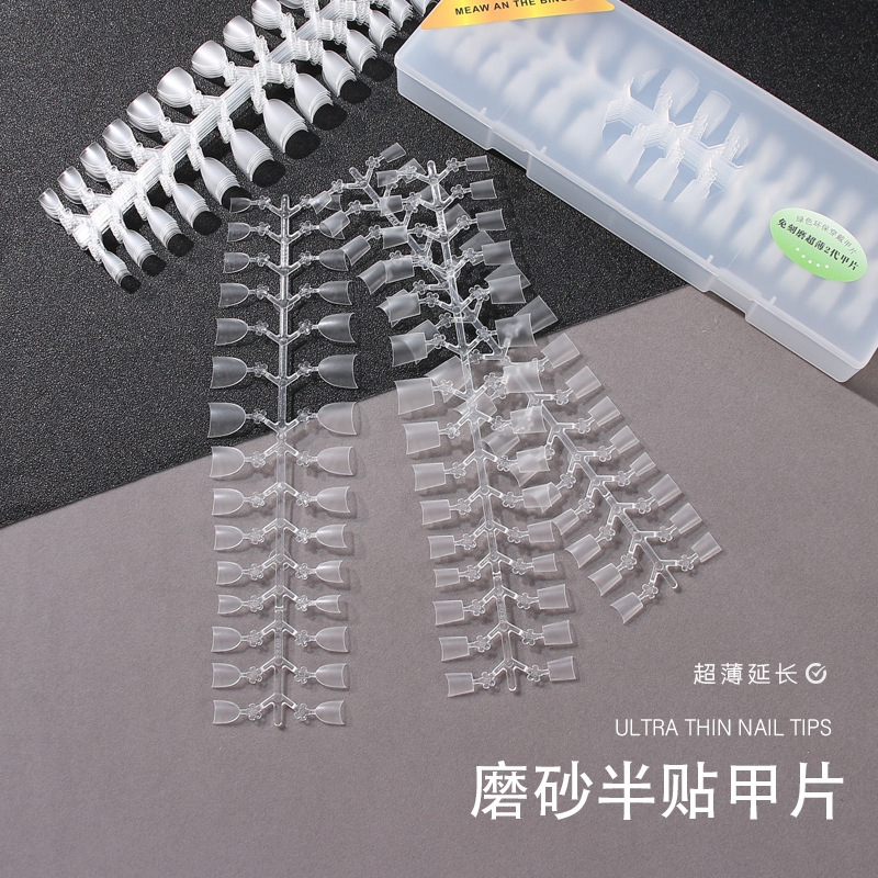 nails ultra-long short non-carving flat arc natural fit extension French light stickers nail art fake nail piece