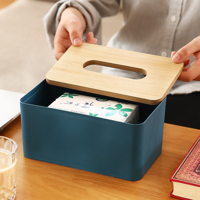 Caja de pañuelos de estilo nórdico simple cubierta de madera caja de pañuelos sala de estar caja de almacenamiento de control remoto caja de cartón de restaurante creativo al por mayor