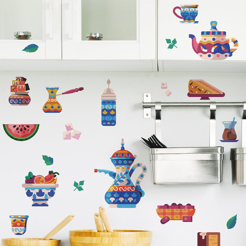 个性创意茶杯食物DIY厨房冰箱贴家居美化装饰墙贴纸批发