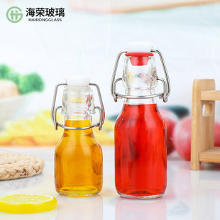 Snap Small Wine Bottle Glass Enzyme Bottle Lock Refill Bottle with Lid Beverage Bottle Sealed Transparent Glass Wine Bottle Wholesale