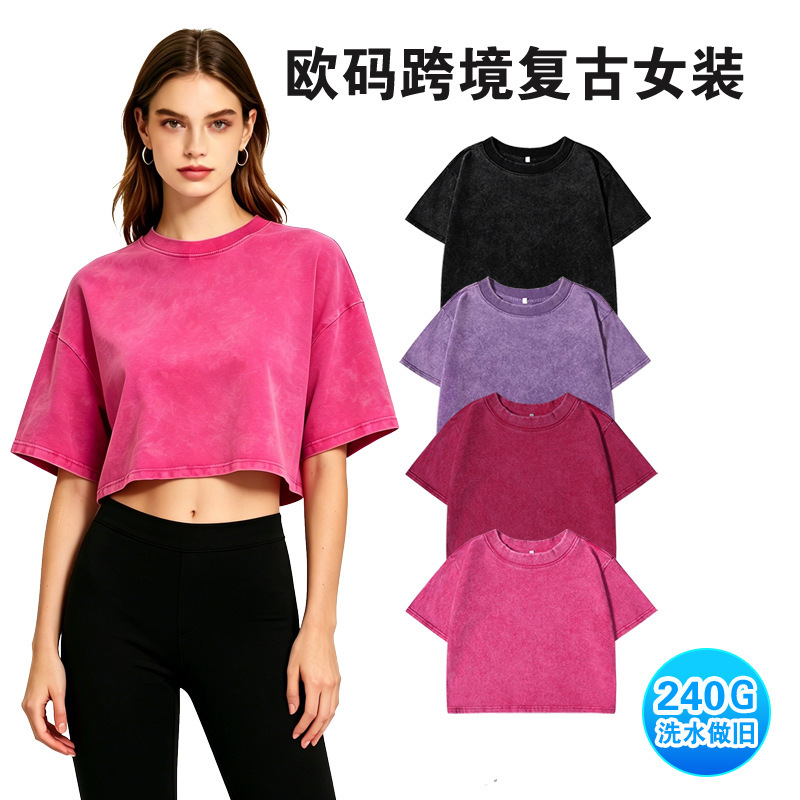 Cross-Border Trendy Brand New Crop Top Spicy Girl Style Loose Short Sports Short-Sleeve T-Shirt Plus Size Export T-Shirt
